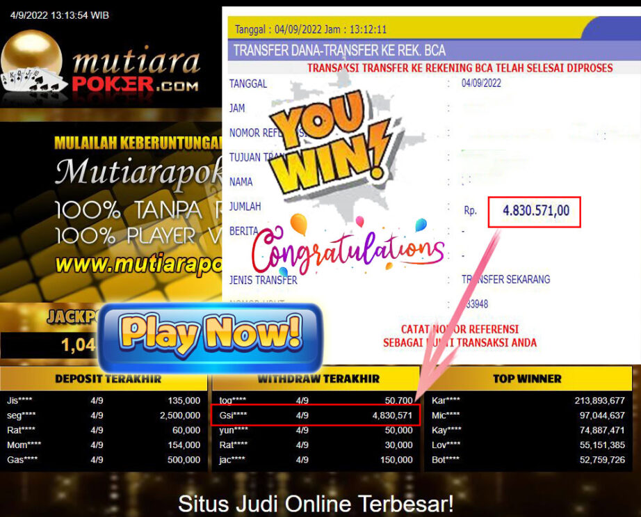 Bukti Withdraw (4.830.571,- ) Member Setia Mutiarapoker