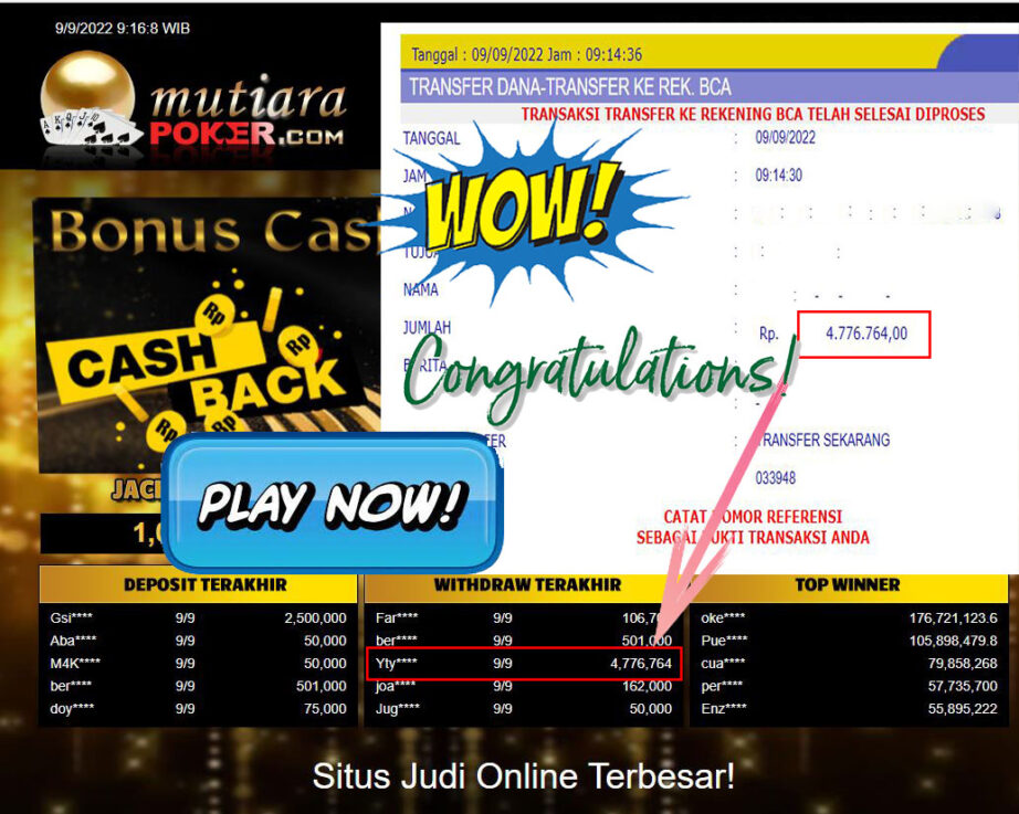 Bukti Withdraw (4.776.764,- ) Member Setia Mutiarapoker