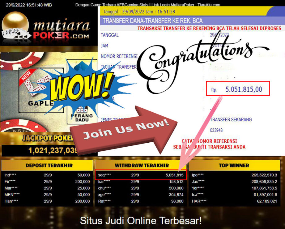 Bukti Withdraw (5.051.815- ) Member Setia Mutiarapoker