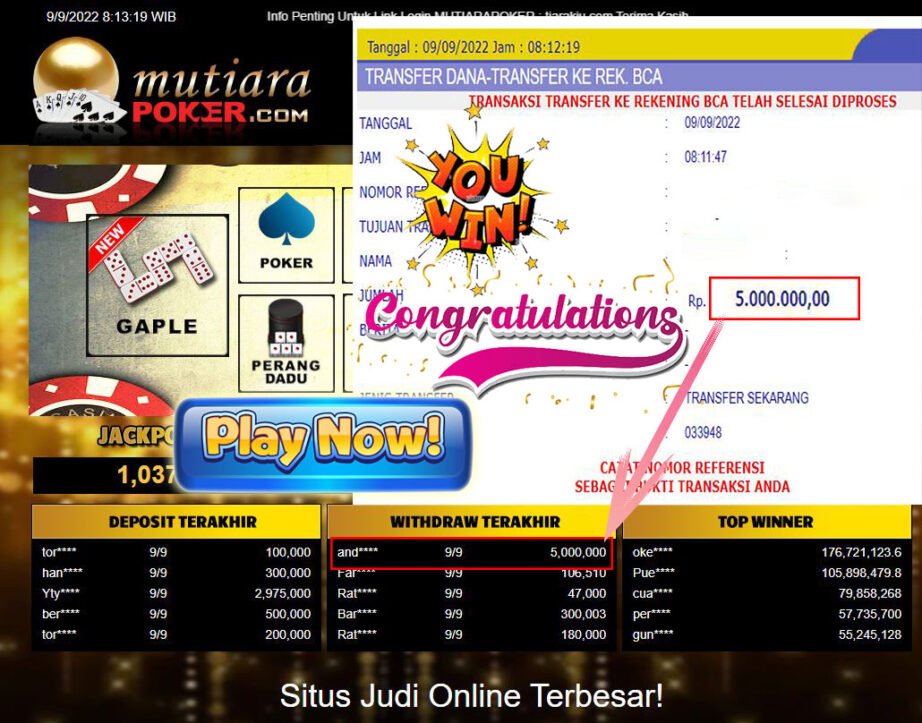 Bukti Withdraw (5.000.000,- ) Member Setia Mutiarapoker