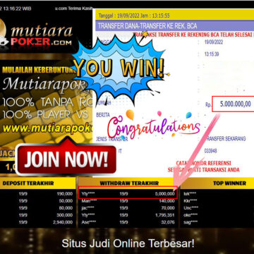 Bukti Withdraw (5.000.000,- ) Member Setia Mutiarapoker