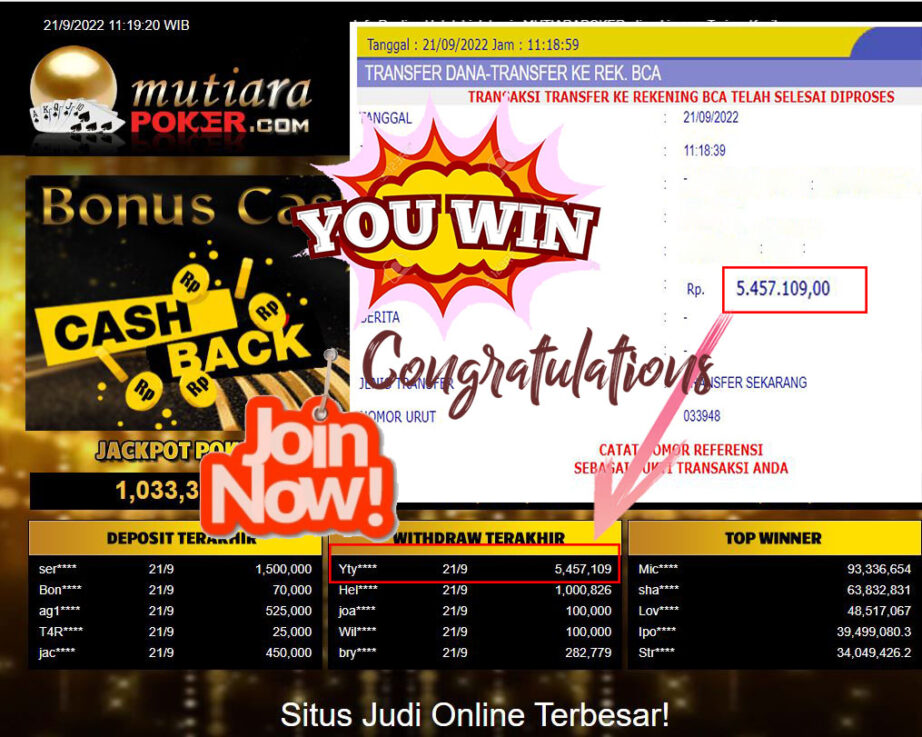 Bukti Withdraw (5.457.109- ) Member Setia Mutiarapoker