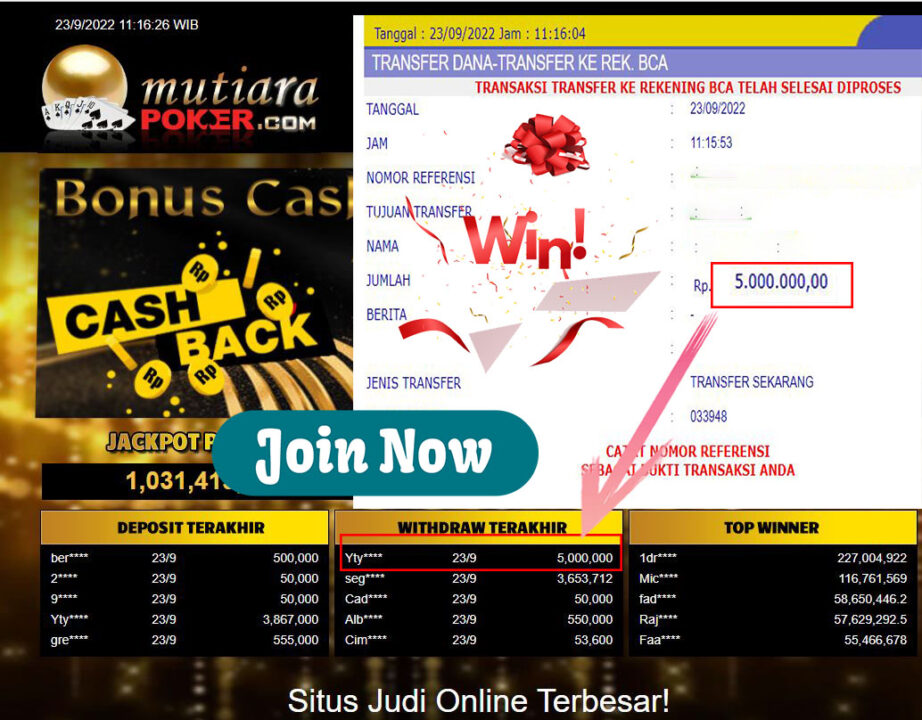 Bukti Withdraw (5.000.000- ) Member Setia Mutiarapoker