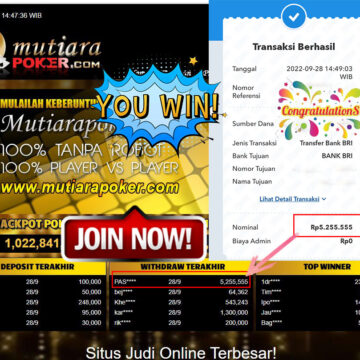 Bukti Withdraw (5.255.555- ) Member Setia Mutiarapoker