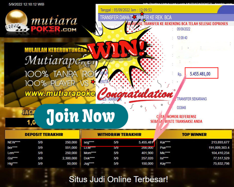 Bukti Withdraw (5.455.481,- ) Member Setia Mutiarapoker