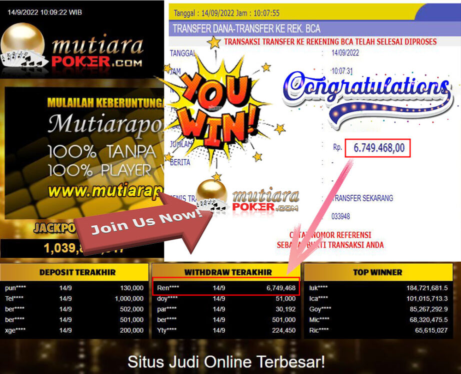 Bukti Withdraw (6.749.468,- ) Member Setia Mutiarapoker