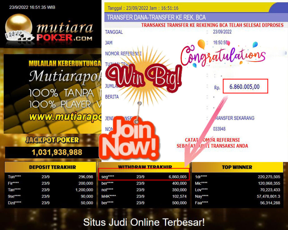 Bukti Withdraw (6.860.005- ) Member Setia Mutiarapoker