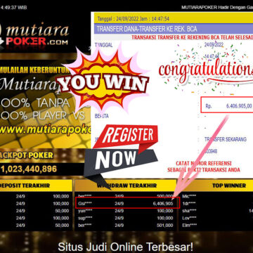 Bukti Withdraw (6.406.905- ) Member Setia Mutiarapoker