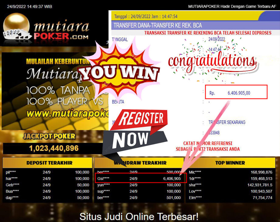 Bukti Withdraw (6.406.905- ) Member Setia Mutiarapoker