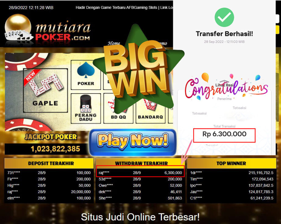 Bukti Withdraw (6.300.000- ) Member Setia Mutiarapoker