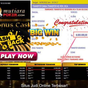 Bukti Withdraw (8.000.000,- ) Member Setia Mutiarapoker