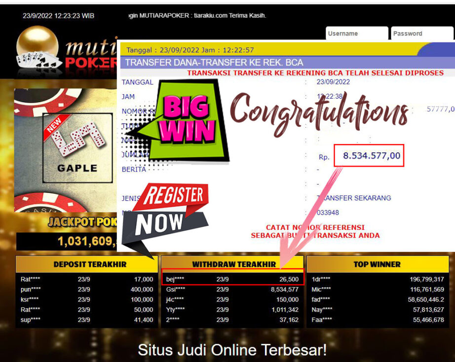 Bukti Withdraw (8.534.577- ) Member Setia Mutiarapoker