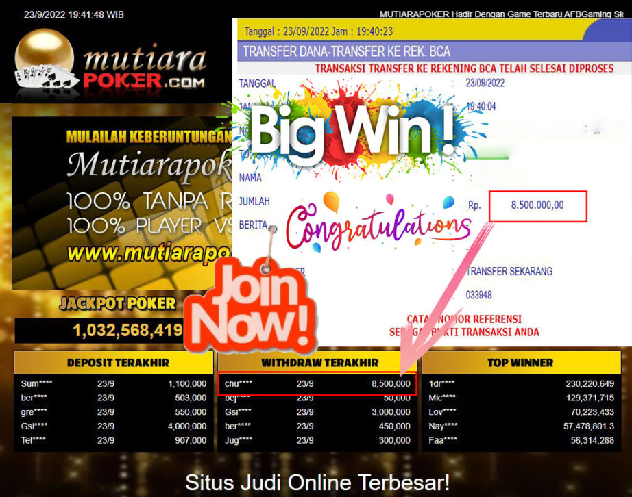 Bukti Withdraw (8.500.000- ) Member Setia Mutiarapoker