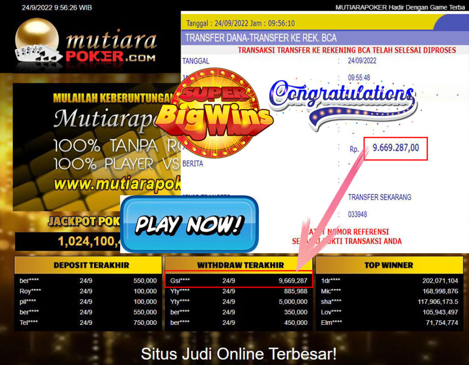 Bukti Withdraw (9.669.287- ) Member Setia Mutiarapoker