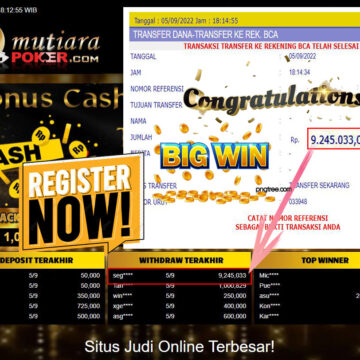 Bukti Withdraw (9.245.033,- ) Member Setia Mutiarapoker