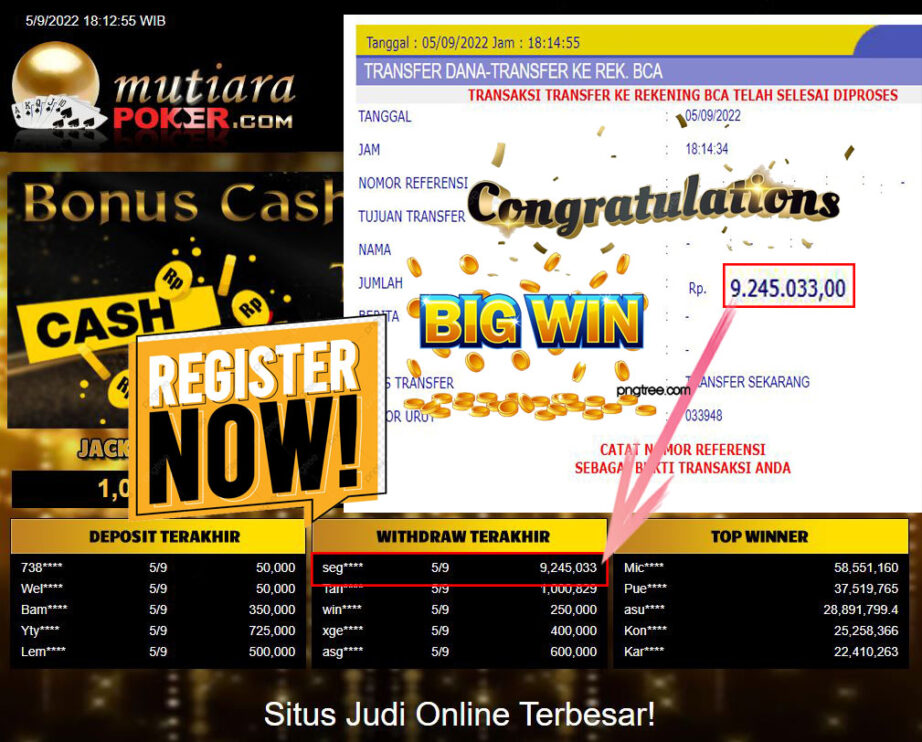 Bukti Withdraw (9.245.033,- ) Member Setia Mutiarapoker