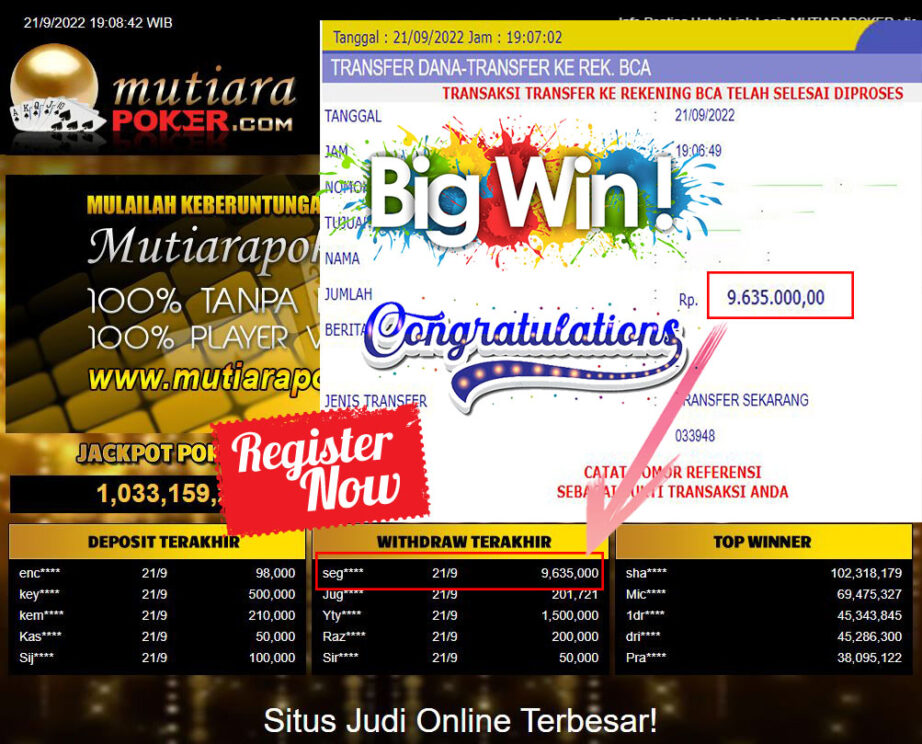 Bukti Withdraw (9.635.000- ) Member Setia Mutiarapoker