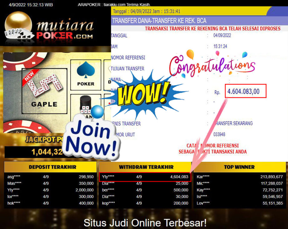 Bukti Withdraw (4.604.083,- ) Member Setia Mutiarapoker