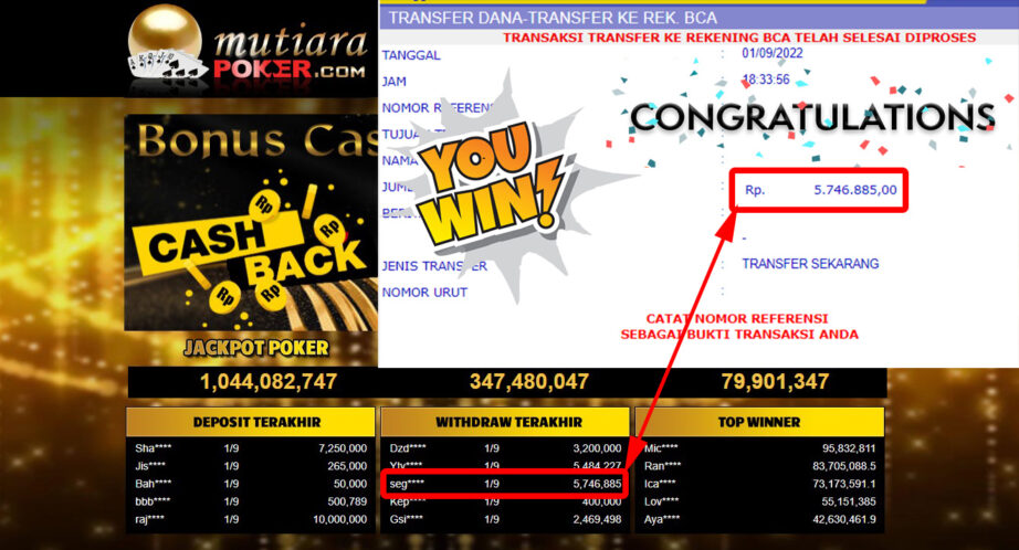 Bukti Withdraw ( 5.746.885,- ) Member Setia Mutiarapoker