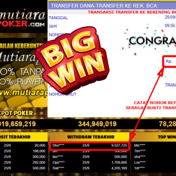 Bukti Withdraw (9.527.725- ) Member Setia Mutiarapoker