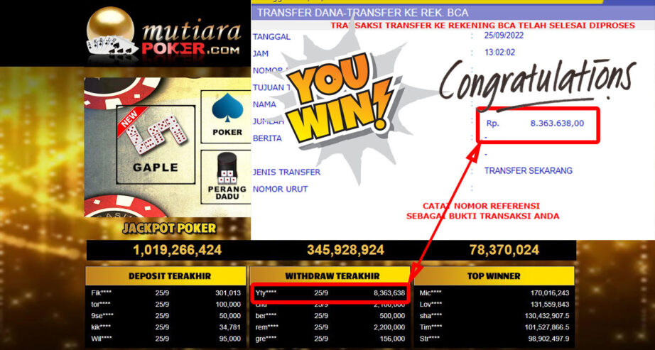 Bukti Withdraw (8.363.638- ) Member Setia Mutiarapoker