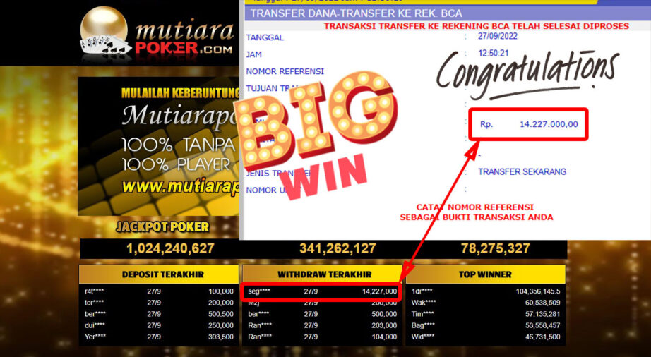 Bukti Withdraw (14.227.000- ) Member Setia Mutiarapoker