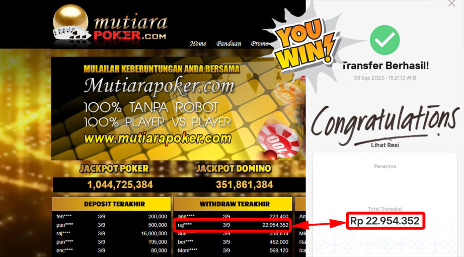 Bukti Withdraw (22.954.352,- ) Member Setia Mutiarapoker