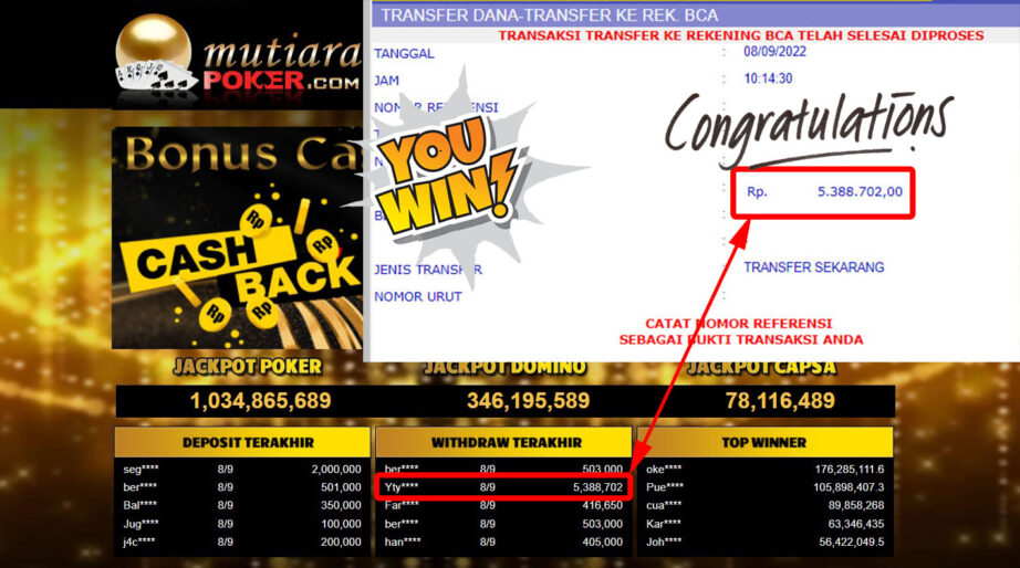 Bukti Withdraw (5.388.702,- ) Member Setia Mutiarapoker