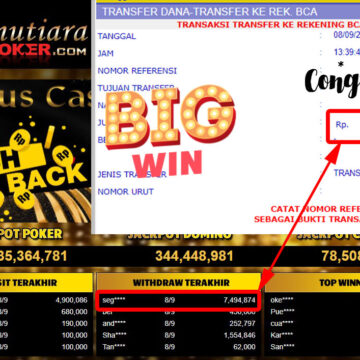 Bukti Withdraw (7.494.874,- ) Member Setia Mutiarapoker