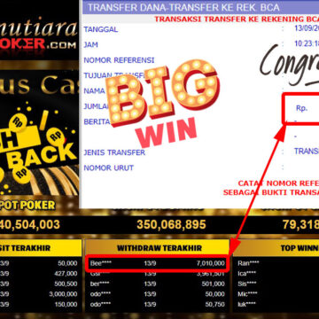 Bukti Withdraw (7.010.000,- ) Member Setia Mutiarapoker