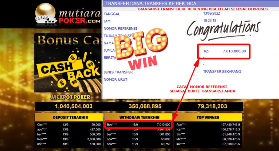 Bukti Withdraw (7.010.000,- ) Member Setia Mutiarapoker