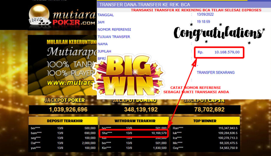 Bukti Withdraw (10.168.579,- ) Member Setia Mutiarapoker