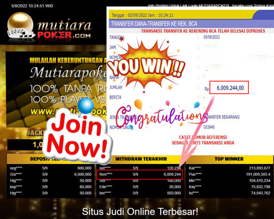 Bukti Withdraw (6.009.244,- ) Member Setia Mutiarapoker