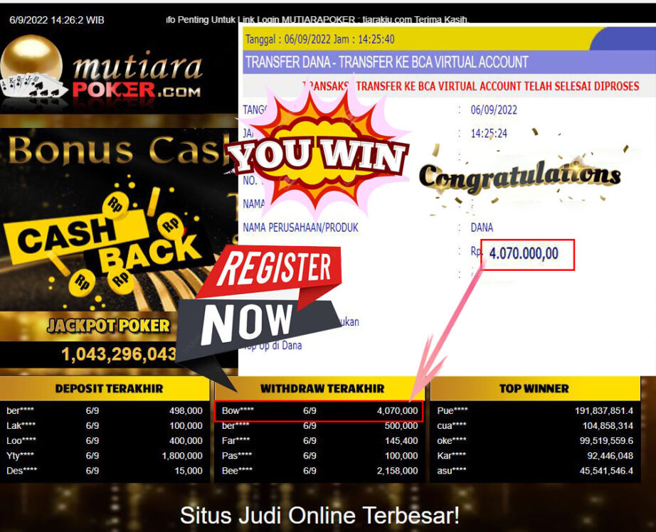 Bukti Withdraw (4.070.000,- ) Member Setia Mutiarapoker