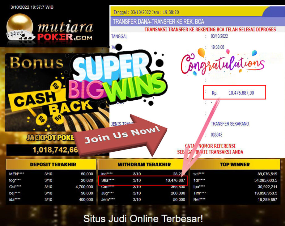 Bukti Withdraw (10.476.887- ) Member Setia Mutiarapoker