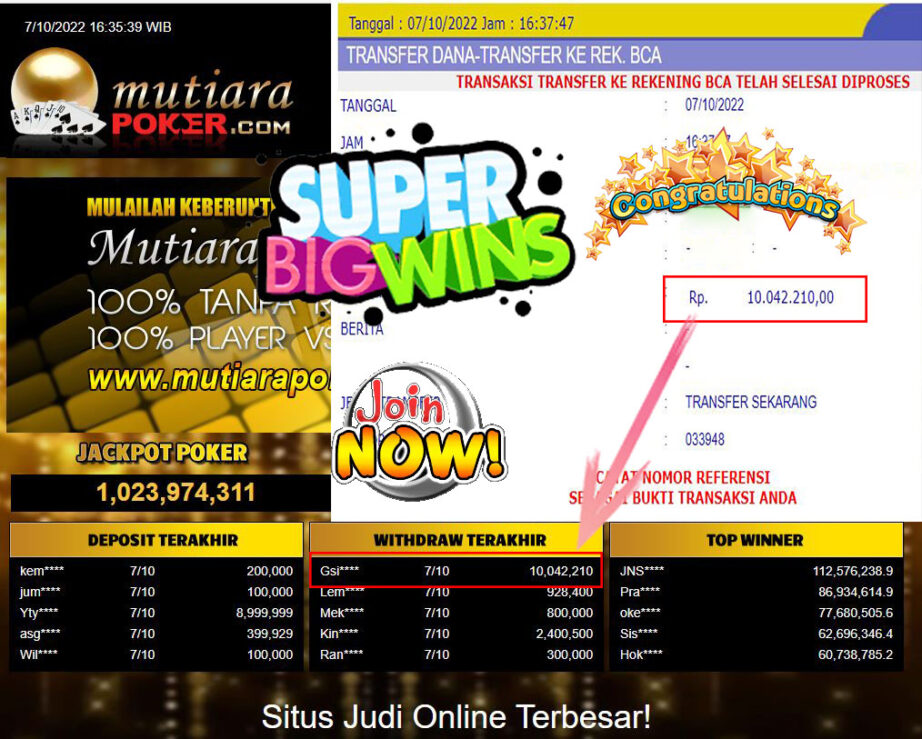 Bukti Withdraw (10.042.210- ) Member Setia Mutiarapoker