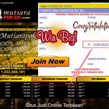 Bukti Withdraw (10.000.000- ) Member Setia Mutiarapoker