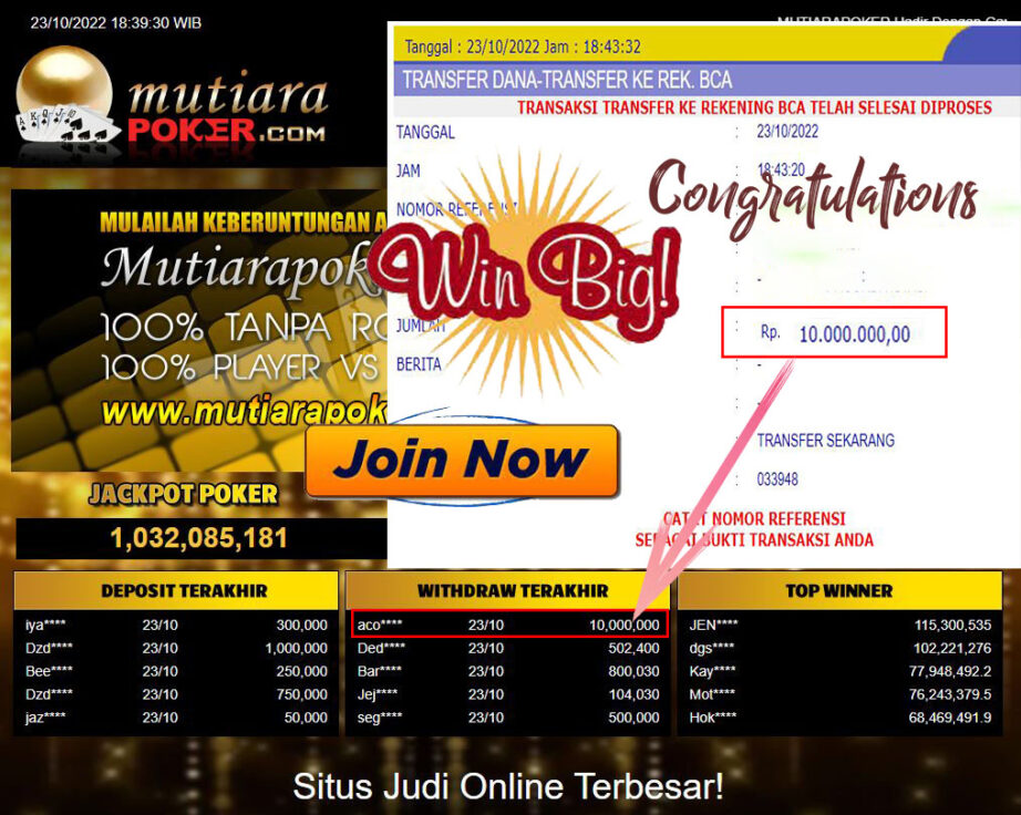 Bukti Withdraw (10.000.000- ) Member Setia Mutiarapoker