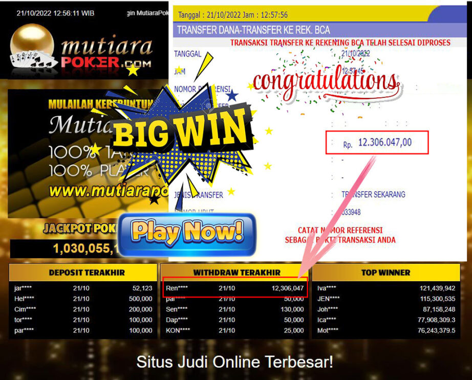 Bukti Withdraw (12.306.047- ) Member Setia Mutiarapoker