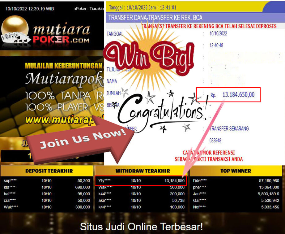 Bukti Withdraw (13.184.650- ) Member Setia Mutiarapoker