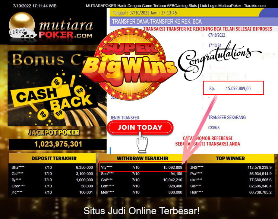 Bukti Withdraw (15.092.809- ) Member Setia Mutiarapoker