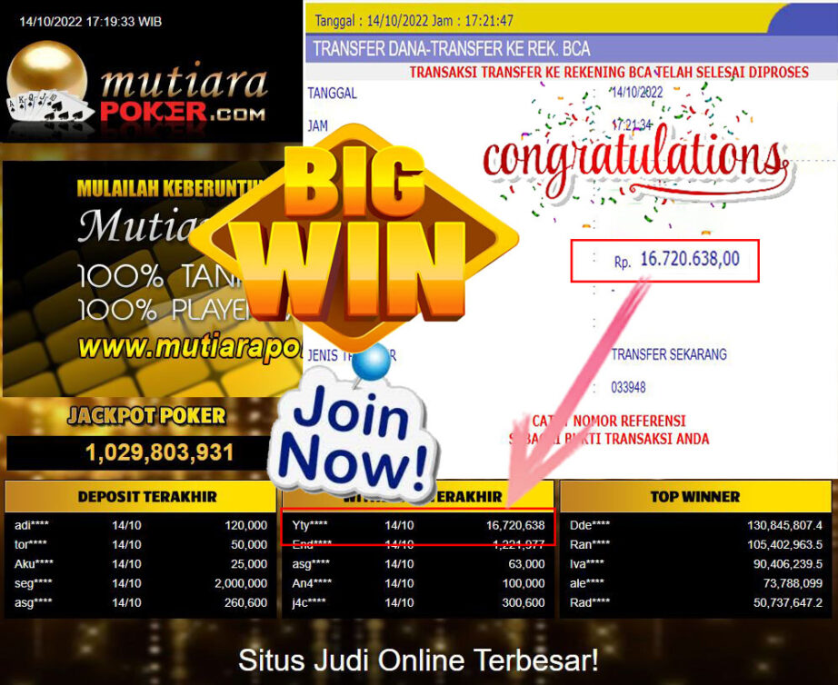 Bukti Withdraw (16.720.638- ) Member Setia Mutiarapoker