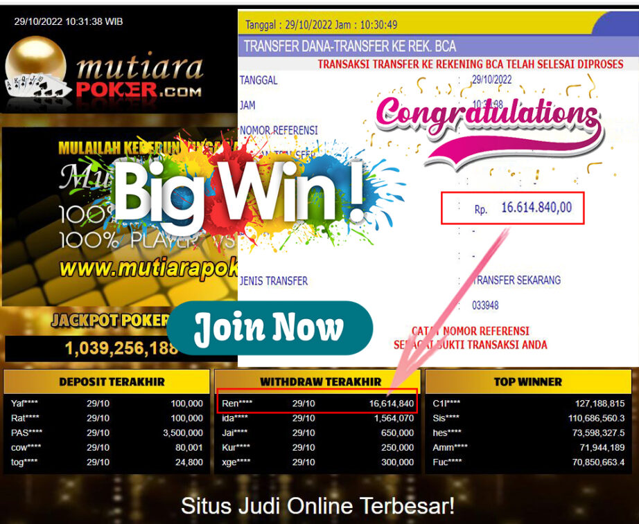 Bukti Withdraw (16.614.840- ) Member Setia Mutiarapoker