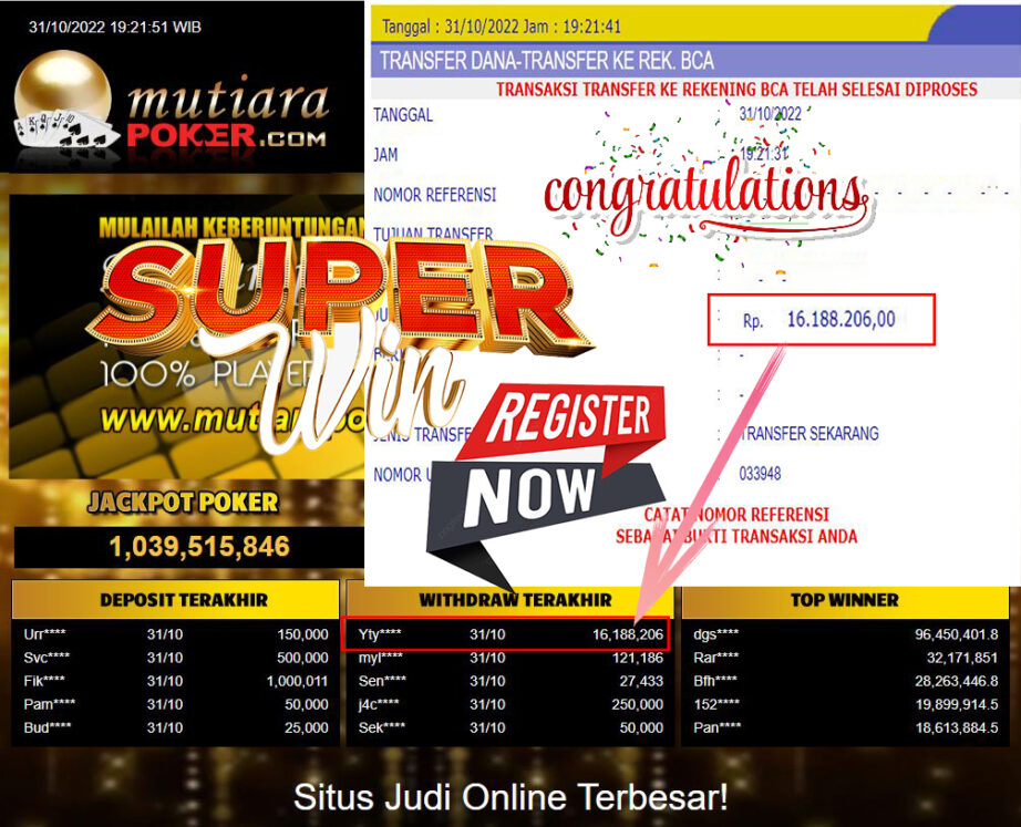 Bukti Withdraw (16.188.206- ) Member Setia Mutiarapoker