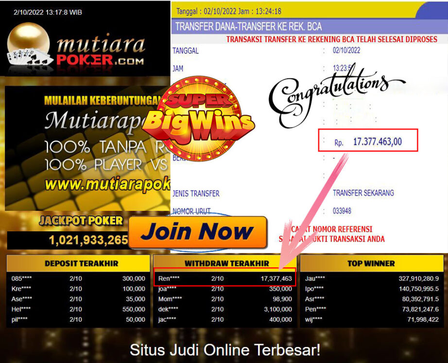 Bukti Withdraw (17.377.463- ) Member Setia Mutiarapoker