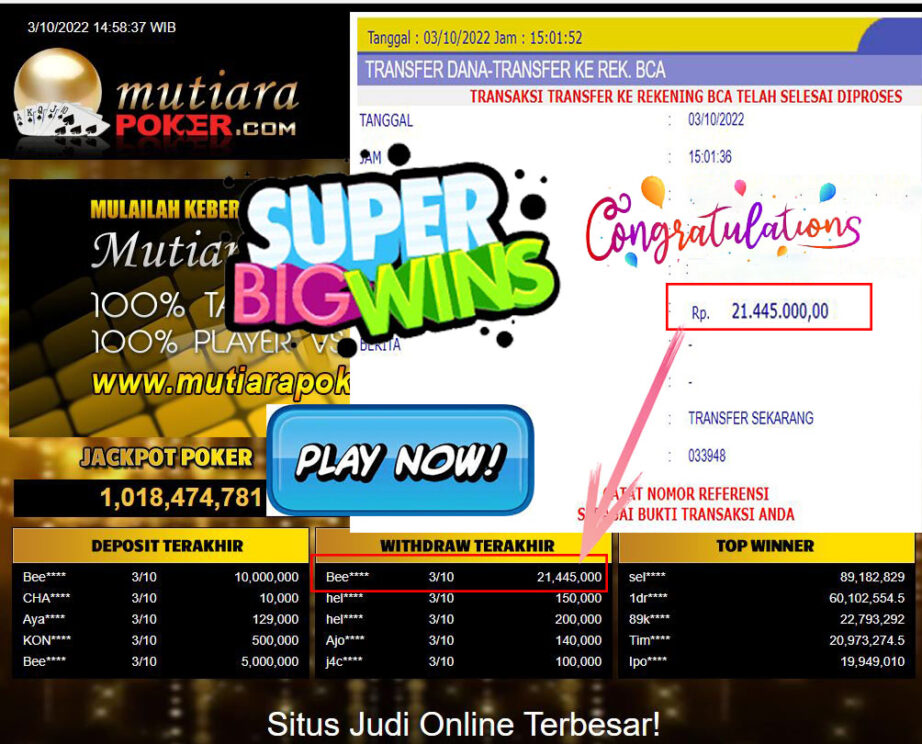 Bukti Withdraw (21.445.000- ) Member Setia Mutiarapoker