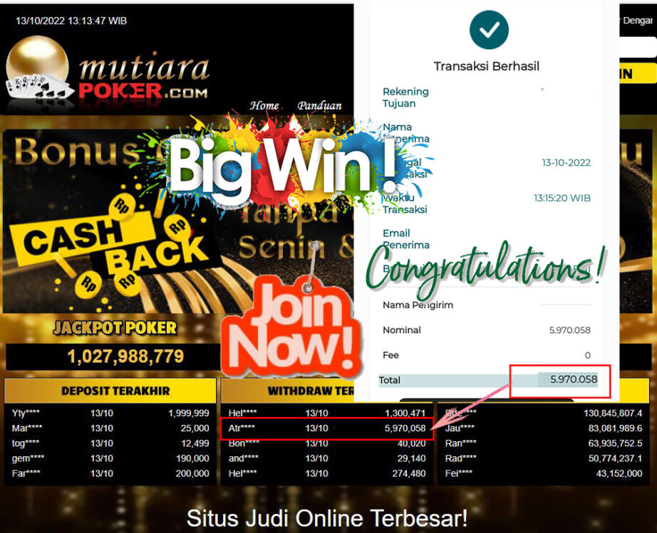 Bukti Withdraw (5.970.058- ) Member Setia Mutiarapoker