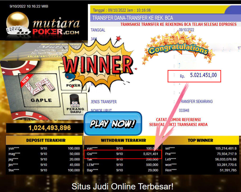 Bukti Withdraw (5.021.451- ) Member Setia Mutiarapoker