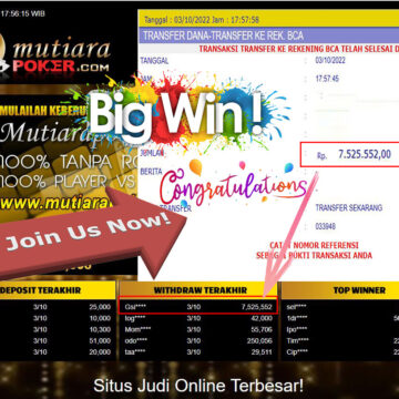 Bukti Withdraw (7.525.552- ) Member Setia Mutiarapoker