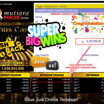 Bukti Withdraw (8.292.999- ) Member Setia Mutiarapoker